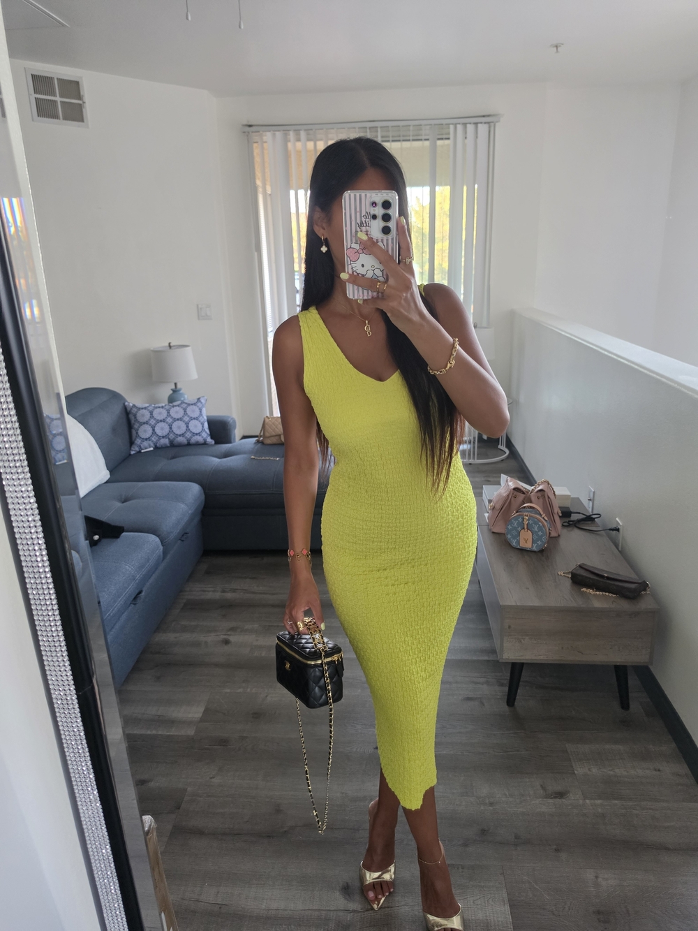 Zara Neon Yellow Sleeveless Ribbed Midi Dress